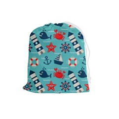 Seamless-pattern-nautical-icons-cartoon-style Drawstring Pouch (large) by Salman4z