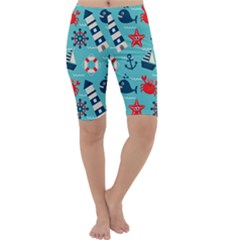 Seamless-pattern-nautical-icons-cartoon-style Cropped Leggings  by Salman4z