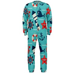 Seamless-pattern-nautical-icons-cartoon-style Onepiece Jumpsuit (men) by Salman4z