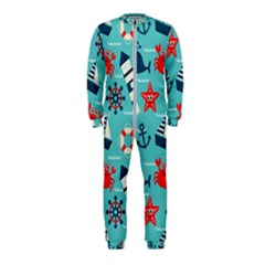 Seamless-pattern-nautical-icons-cartoon-style Onepiece Jumpsuit (kids) by Salman4z