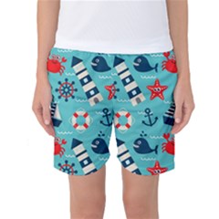 Seamless-pattern-nautical-icons-cartoon-style Women s Basketball Shorts by Salman4z