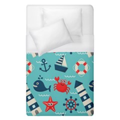 Seamless-pattern-nautical-icons-cartoon-style Duvet Cover (single Size) by Salman4z