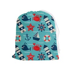 Seamless-pattern-nautical-icons-cartoon-style Drawstring Pouch (xl) by Salman4z