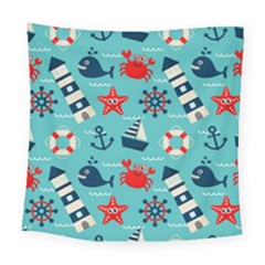 Seamless-pattern-nautical-icons-cartoon-style Square Tapestry (large) by Salman4z