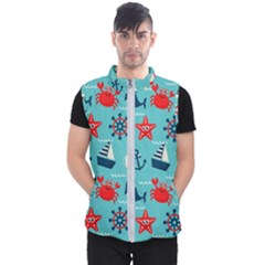 Seamless-pattern-nautical-icons-cartoon-style Men s Puffer Vest by Salman4z