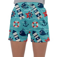 Seamless-pattern-nautical-icons-cartoon-style Sleepwear Shorts by Salman4z