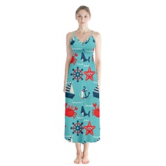 Seamless-pattern-nautical-icons-cartoon-style Button Up Chiffon Maxi Dress by Salman4z