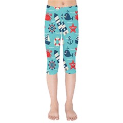 Seamless-pattern-nautical-icons-cartoon-style Kids  Capri Leggings  by Salman4z