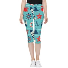 Seamless-pattern-nautical-icons-cartoon-style Inside Out Lightweight Velour Capri Leggings  by Salman4z