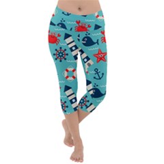 Seamless-pattern-nautical-icons-cartoon-style Lightweight Velour Capri Yoga Leggings by Salman4z