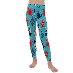 Seamless-pattern-nautical-icons-cartoon-style Kids  Lightweight Velour Leggings by Salman4z