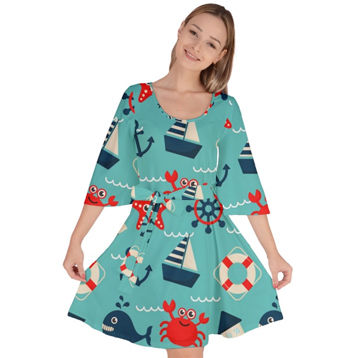 Seamless-pattern-nautical-icons-cartoon-style Velour Kimono Dress