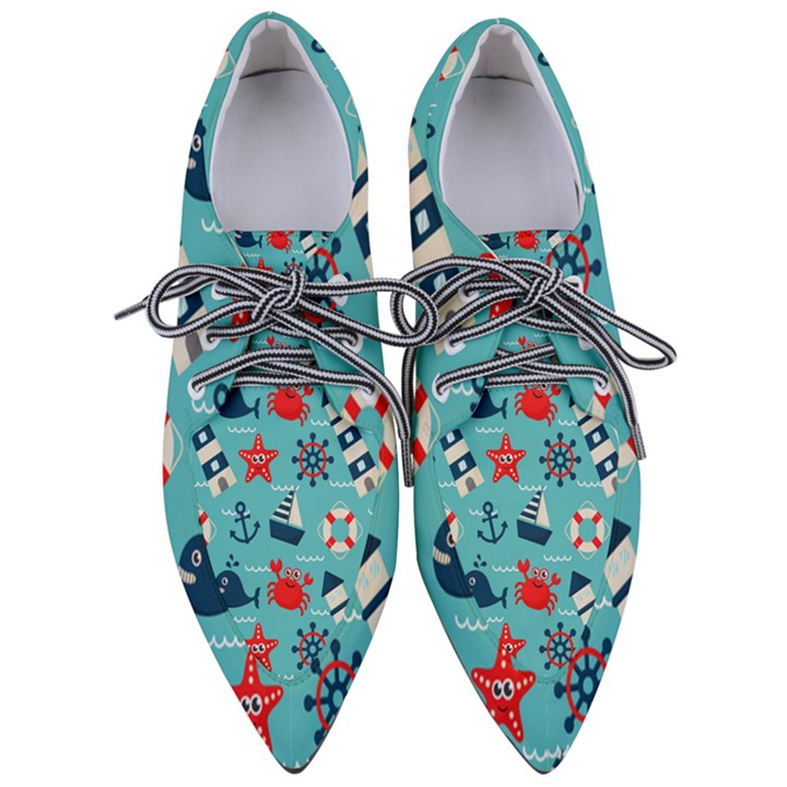 Seamless-pattern-nautical-icons-cartoon-style Pointed Oxford Shoes