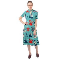 Seamless-pattern-nautical-icons-cartoon-style Keyhole Neckline Chiffon Dress by Salman4z