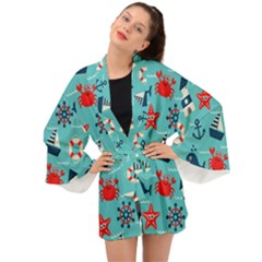 Seamless-pattern-nautical-icons-cartoon-style Long Sleeve Kimono by Salman4z