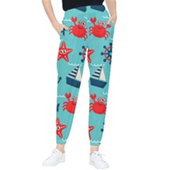 Seamless-pattern-nautical-icons-cartoon-style Women s Tapered Pants by Salman4z