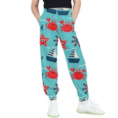 Seamless-pattern-nautical-icons-cartoon-style Kids  Elastic Waist Pants by Salman4z