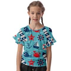 Seamless-pattern-nautical-icons-cartoon-style Kids  Cut Out Flutter Sleeves by Salman4z