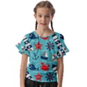 Seamless-pattern-nautical-icons-cartoon-style Kids  Cut Out Flutter Sleeves View1