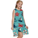 Seamless-pattern-nautical-icons-cartoon-style Kids  Frill Swing Dress View3