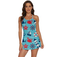 Seamless-pattern-nautical-icons-cartoon-style 2-in-1 Flare Activity Dress by Salman4z