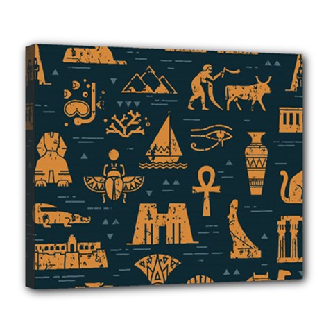 Dark-seamless-pattern-symbols-landmarks-signs-egypt Deluxe Canvas 24  X 20  (stretched) by Salman4z