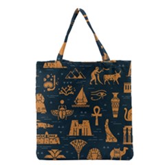 Dark-seamless-pattern-symbols-landmarks-signs-egypt Grocery Tote Bag by Salman4z