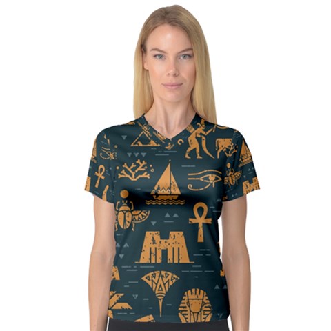 Dark-seamless-pattern-symbols-landmarks-signs-egypt V-neck Sport Mesh Tee by Salman4z