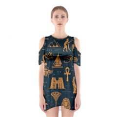 Dark-seamless-pattern-symbols-landmarks-signs-egypt Shoulder Cutout One Piece Dress by Salman4z