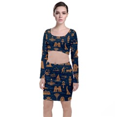 Dark-seamless-pattern-symbols-landmarks-signs-egypt Top And Skirt Sets by Salman4z