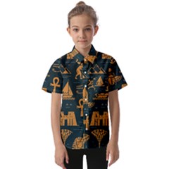 Dark-seamless-pattern-symbols-landmarks-signs-egypt Kids  Short Sleeve Shirt by Salman4z