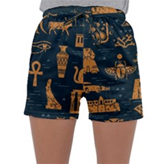 Dark-seamless-pattern-symbols-landmarks-signs-egypt Sleepwear Shorts by Salman4z