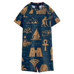 Dark-seamless-pattern-symbols-landmarks-signs-egypt Kids  Boyleg Half Suit Swimwear by Salman4z