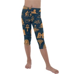 Dark-seamless-pattern-symbols-landmarks-signs-egypt Kids  Lightweight Velour Capri Leggings  by Salman4z