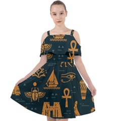 Dark-seamless-pattern-symbols-landmarks-signs-egypt Cut Out Shoulders Chiffon Dress by Salman4z