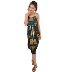 Dark-seamless-pattern-symbols-landmarks-signs-egypt Waist Tie Cover Up Chiffon Dress by Salman4z