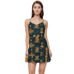 Dark-seamless-pattern-symbols-landmarks-signs-egypt Short Frill Dress by Salman4z