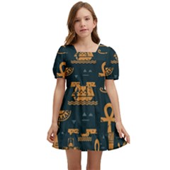 Dark-seamless-pattern-symbols-landmarks-signs-egypt Kids  Short Sleeve Dolly Dress by Salman4z