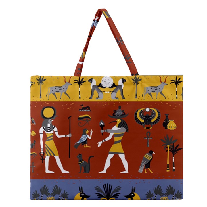 Ancient-egyptian-religion-seamless-pattern Zipper Large Tote Bag