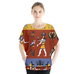 Ancient-egyptian-religion-seamless-pattern Batwing Chiffon Blouse