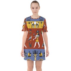 Ancient-egyptian-religion-seamless-pattern Sixties Short Sleeve Mini Dress by Salman4z