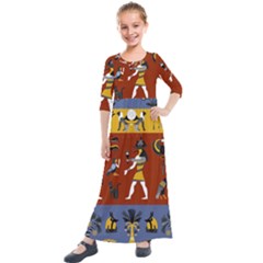 Ancient-egyptian-religion-seamless-pattern Kids  Quarter Sleeve Maxi Dress by Salman4z