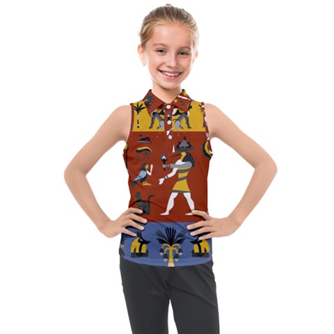 Ancient-egyptian-religion-seamless-pattern Kids  Sleeveless Polo Tee by Salman4z