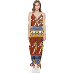 Ancient-egyptian-religion-seamless-pattern Sleeveless Tie Ankle Chiffon Jumpsuit