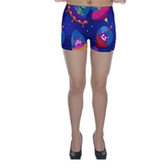 Cartoon-funny-aliens-with-ufo-duck-starry-sky-set Skinny Shorts by Salman4z