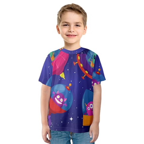 Cartoon-funny-aliens-with-ufo-duck-starry-sky-set Kids  Sport Mesh Tee by Salman4z