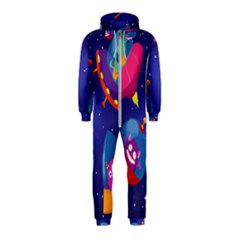 Cartoon-funny-aliens-with-ufo-duck-starry-sky-set Hooded Jumpsuit (kids) by Salman4z