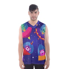 Cartoon-funny-aliens-with-ufo-duck-starry-sky-set Men s Basketball Tank Top by Salman4z