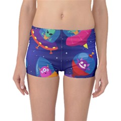 Cartoon-funny-aliens-with-ufo-duck-starry-sky-set Boyleg Bikini Bottoms by Salman4z