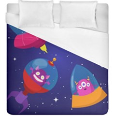 Cartoon-funny-aliens-with-ufo-duck-starry-sky-set Duvet Cover (king Size) by Salman4z